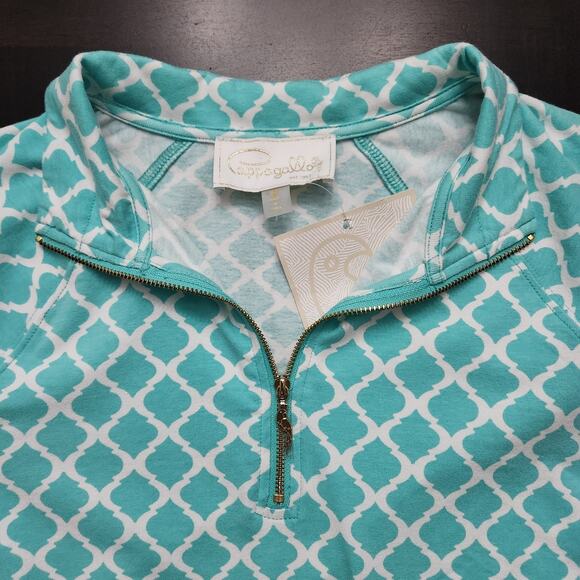 NWT Pappagallo Tropical Quatrafoil Quarter Zip Mint Puloover Size Medium - Picture 2 of 5
